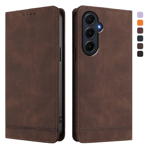 For Samsung Galaxy A55 5G Case RINACASIS RC23 RFID Blocking Wallet Stand PU Leather Phone Cover - Brown - 1