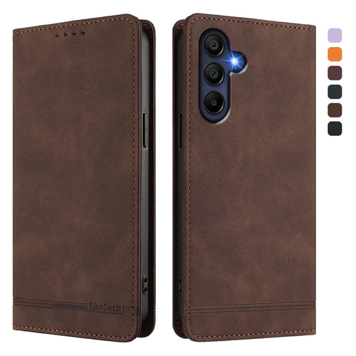 For Samsung Galaxy A16 4G / Galaxy A16 5G Case RINACASIS RC23 RFID Blocking Wallet Stand PU Leather Phone Cover - Brown - 1