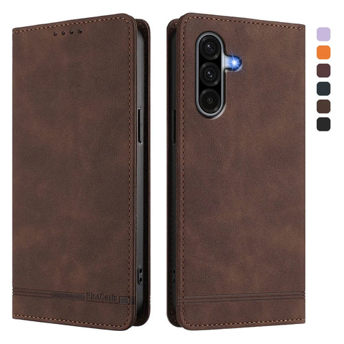 For Samsung Galaxy A18 5G / A18 4G / A17 5G / A17 4G / A26 5G Case RINACASIS RC23 RFID Blocking Wallet Stand PU Leather Phone Cover - Brown - 1