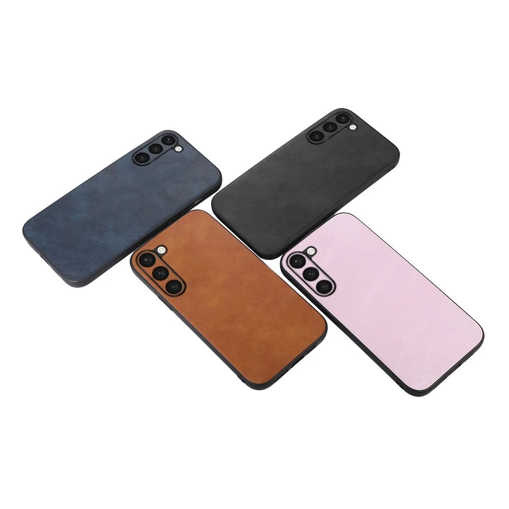 For Samsung Galaxy S23+ Impact Resistant Cowhide Texture PU Leather Coating Phone Case Hard PC Soft TPU Cover - Pink - 3
