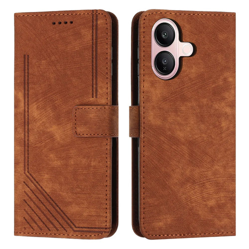 For vivo V60 Lite 4G / vivo V60 Lite 5G Stand Case Imprinted Lines Leather Phone Cover - Brown - 1