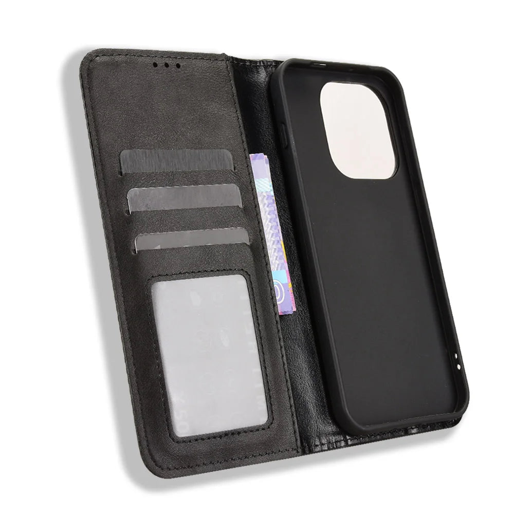For OnePlus 15 5G Leather Case Wallet Stand Retro Texture Phone Cover - Black - 5
