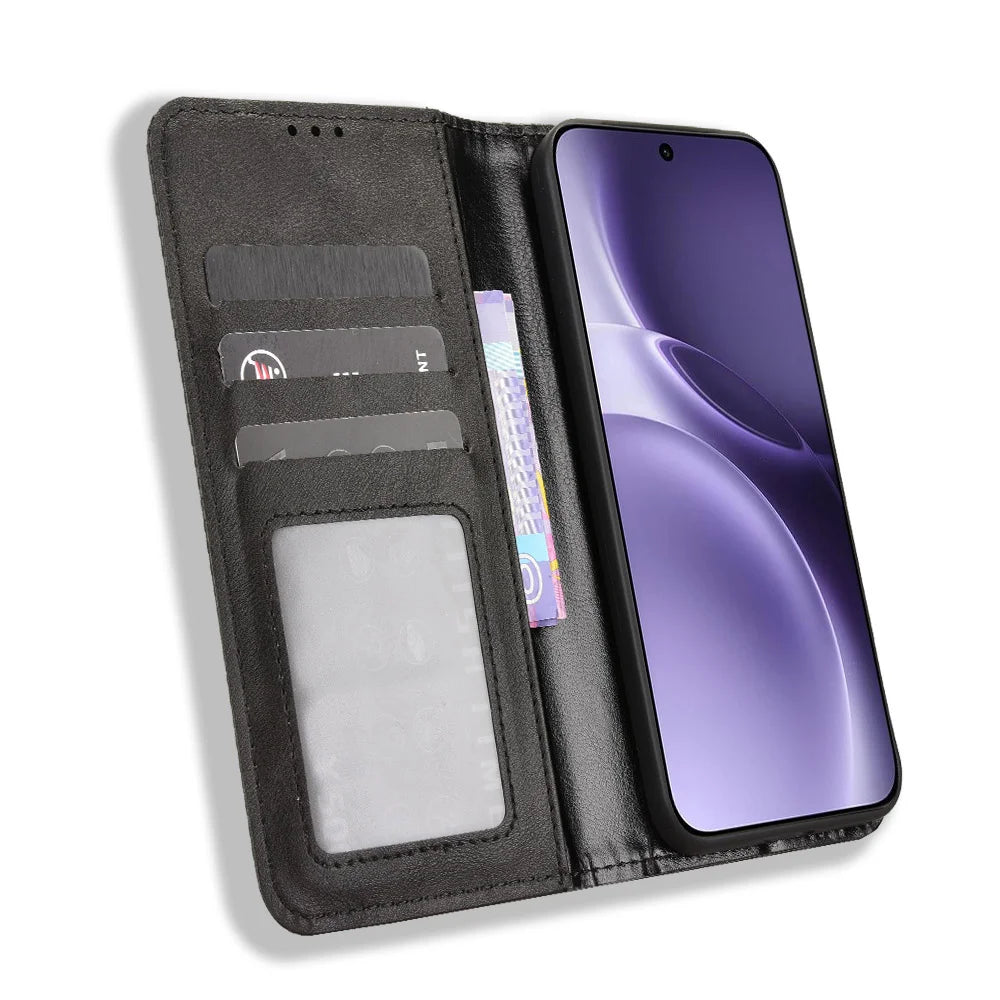 For vivo X300 Pro 5G Leather Case Wallet Stand Retro Texture Phone Cover - Black - 6