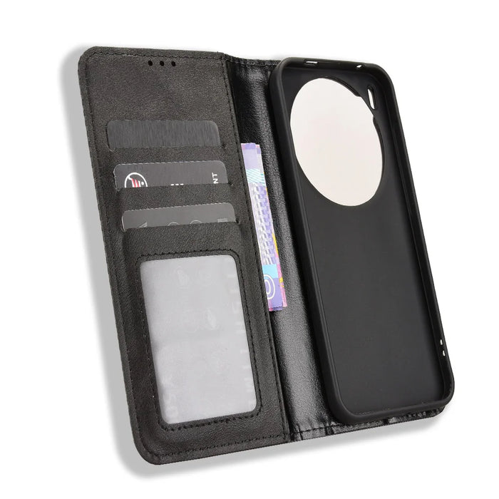 For vivo X300 5G Leather Case Wallet Stand Retro Texture Phone Cover - Black - 5