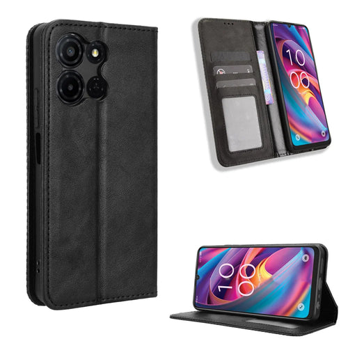For TCL K32 5G / TCL K33 5G Leather Case Wallet Stand Retro Texture Phone Cover - Black - 1