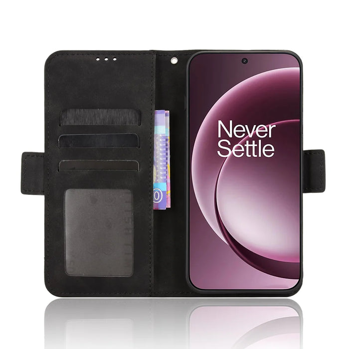 For OnePlus 15 5G Leather Case Phone Wallet Cover with Multiple Card Slots - Black - 5