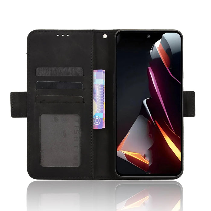 For ZTE nubia Neo 2 5G Leather Case Phone Wallet Cover with Multiple Card Slots - Black - 5