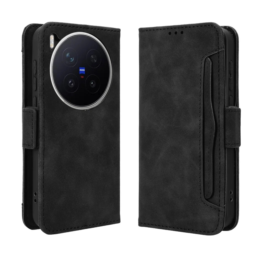 For vivo X300 Pro 5G Leather Case Phone Wallet Cover with Multiple Card Slots - Black - 1