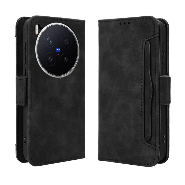 For vivo X300 Pro 5G Leather Case Phone Wallet Cover with Multiple Card Slots - Black - 1