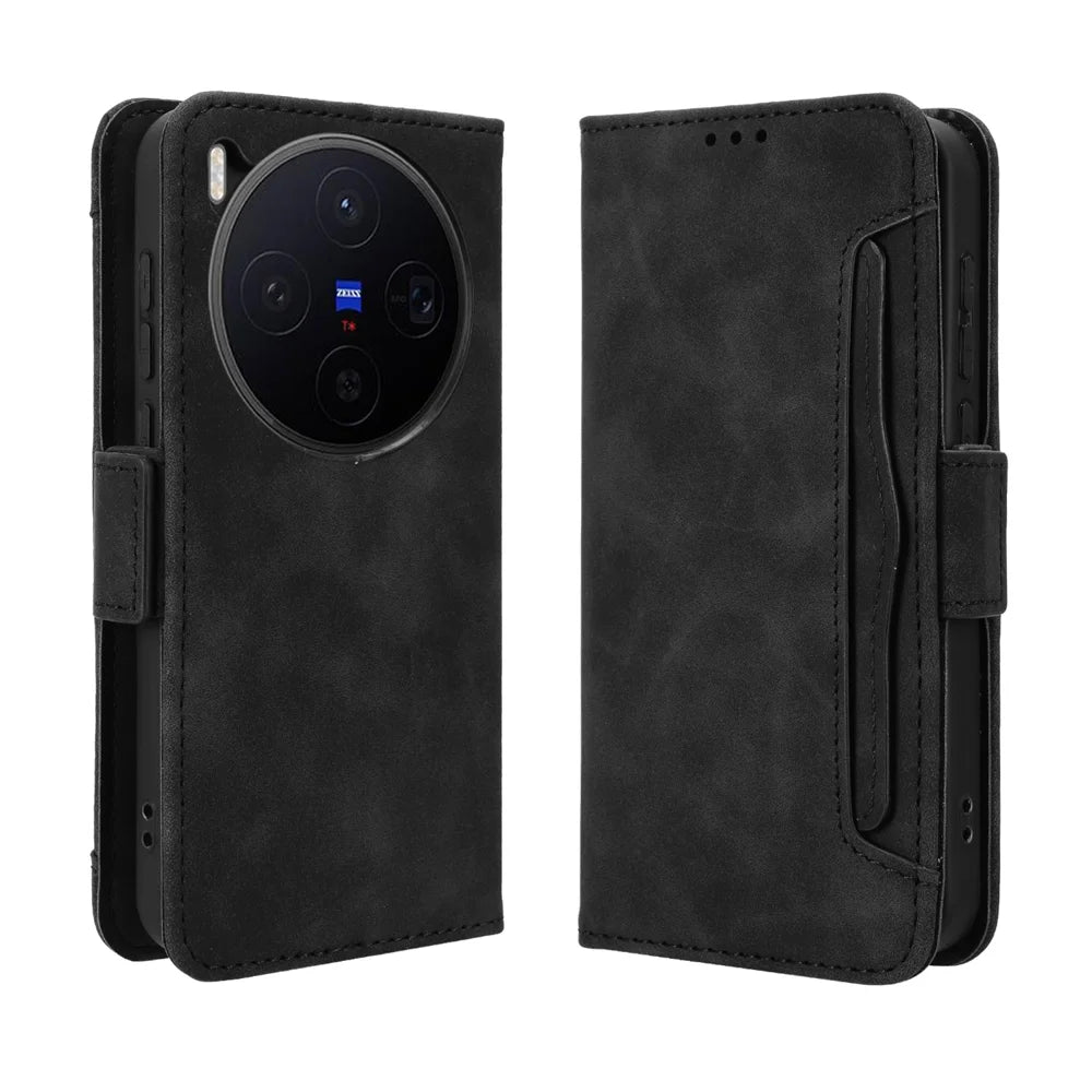 For vivo X300 5G Leather Case Phone Wallet Cover with Multiple Card Slots - Black - 1