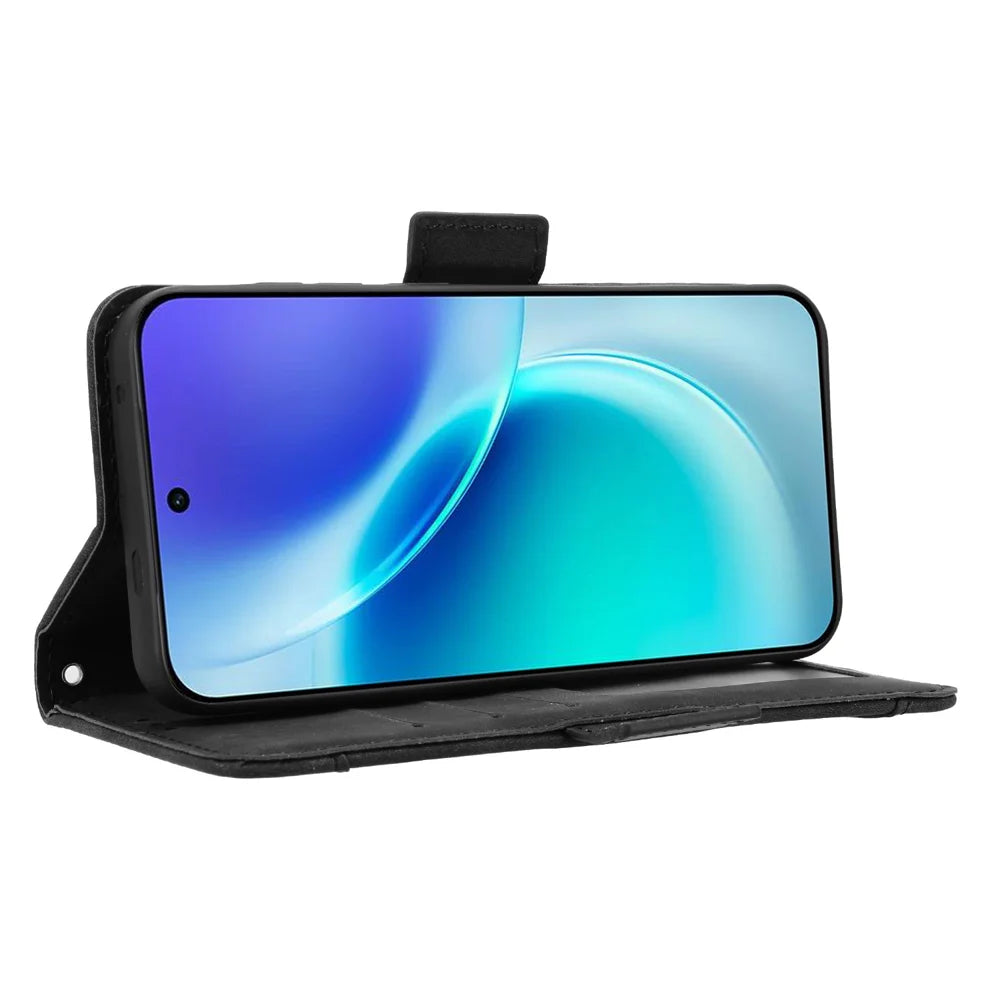 For vivo X300 5G Leather Case Phone Wallet Cover with Multiple Card Slots - Black - 6