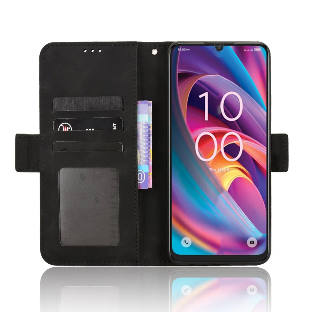 For TCL K32 5G / TCL K33 5G Leather Case Phone Wallet Cover with Multiple Card Slots - Black - 5