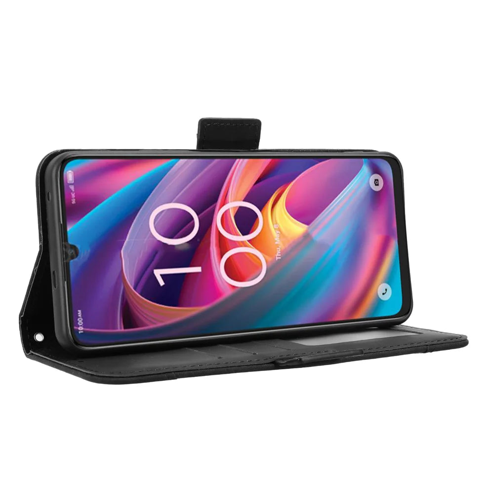 For TCL K32 5G / TCL K33 5G Leather Case Phone Wallet Cover with Multiple Card Slots - Black - 6