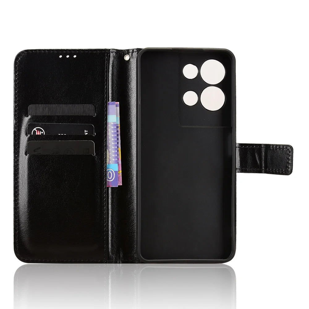 For TCL K32 5G / TCL K33 5G PU Leather Case with Strap Crazy Horse Texture Phone Wallet Cover - Black - 4