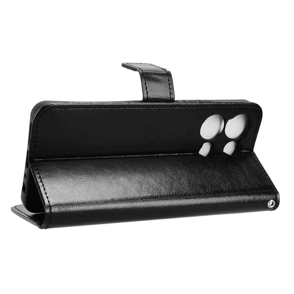 For TCL K32 5G / TCL K33 5G PU Leather Case with Strap Crazy Horse Texture Phone Wallet Cover - Black - 6