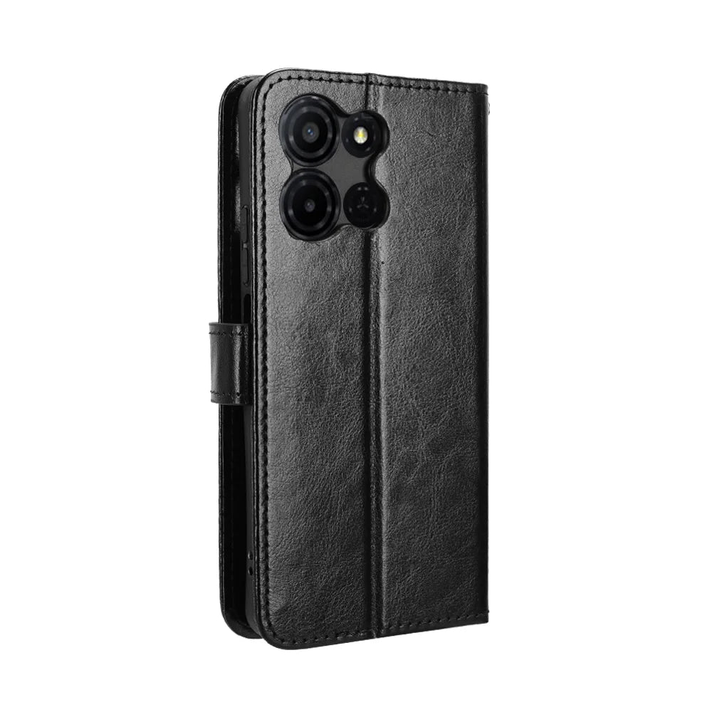 For TCL K32 5G / TCL K33 5G PU Leather Case with Strap Crazy Horse Texture Phone Wallet Cover - Black - 7