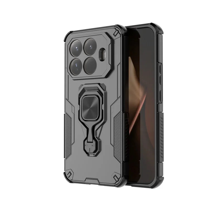 WANLONFENG For Xiaomi 15T Pro Phone Case  PC TPU Back Cover Kickstand with Tempered Glass - Black - 2