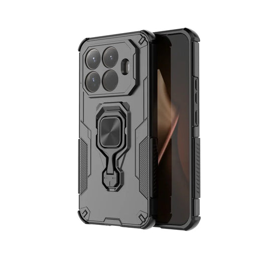 WANLONFENG For Xiaomi 15T Pro Phone Case  PC TPU Back Cover Kickstand with Tempered Glass - Black - 2