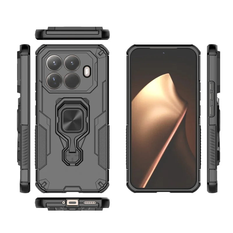 WANLONFENG For Xiaomi 15T Pro Phone Case  PC TPU Back Cover Kickstand with Tempered Glass - Black - 3