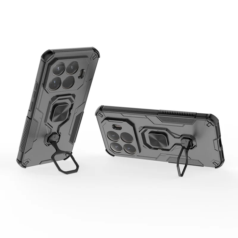 WANLONFENG For Xiaomi 15T Pro Phone Case  PC TPU Back Cover Kickstand with Tempered Glass - Black - 4