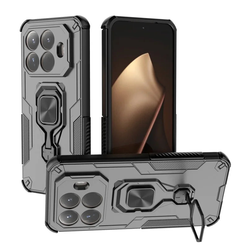 WANLONFENG For Xiaomi 15T Pro Phone Case  PC TPU Back Cover Kickstand with Tempered Glass - Black - 5