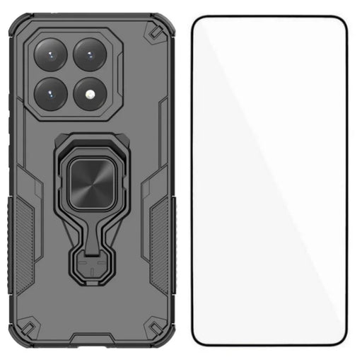 WANLONFENG For Xiaomi 15T Phone Case  PC TPU Back Cover Kickstand with Tempered Glass - Black - 1