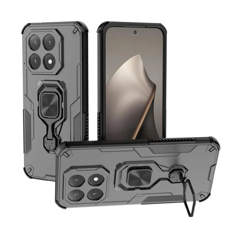 WANLONFENG For Xiaomi 15T Phone Case  PC TPU Back Cover Kickstand with Tempered Glass - Black - 2