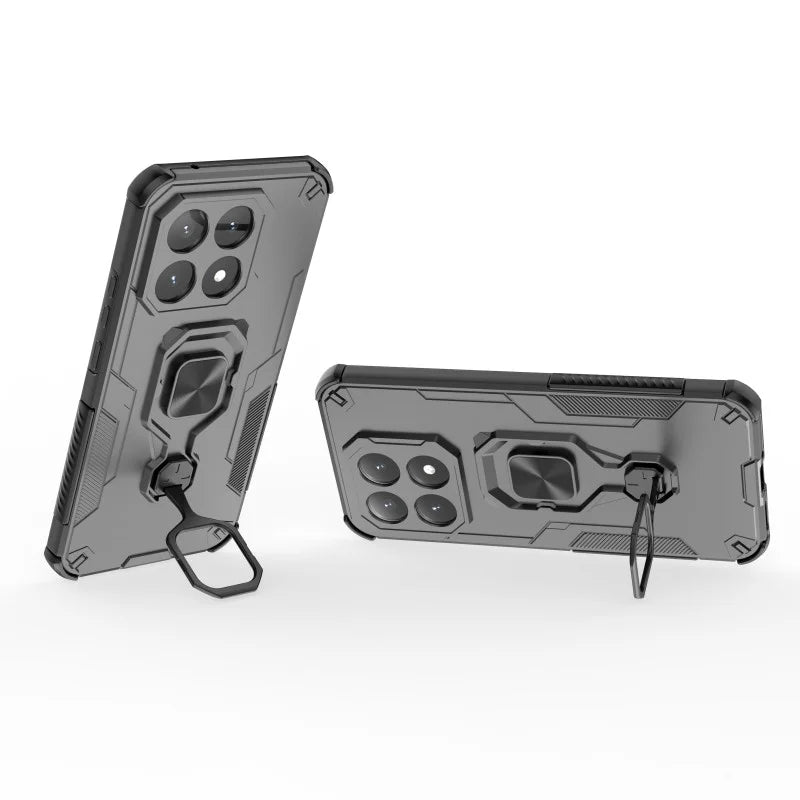 WANLONFENG For Xiaomi 15T Phone Case  PC TPU Back Cover Kickstand with Tempered Glass - Black - 5