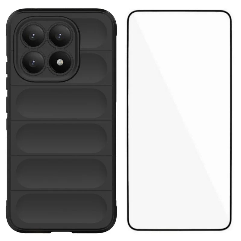 WANLONFENG For Xiaomi 15T TPU Case  HD Series Anti Slip Phone Cover with Tempered Glass - Black - 1