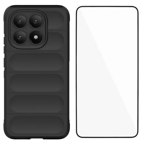 WANLONFENG For Xiaomi 15T TPU Case  HD Series Anti Slip Phone Cover with Tempered Glass - Black - 1