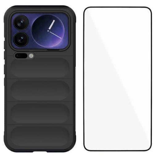 WANLONFENG For Xiaomi 17 Pro Max TPU Case  HD Series Anti Slip Phone Cover with Tempered Glass - Black - 1