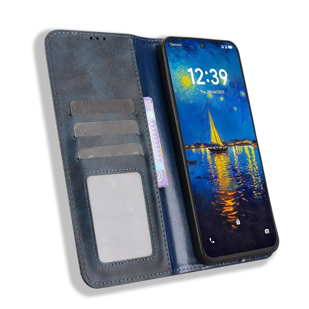 For TCL NxtPaper 60 Ultra 5G Leather Case Wallet Stand Retro Texture Phone Cover - Blue - 2