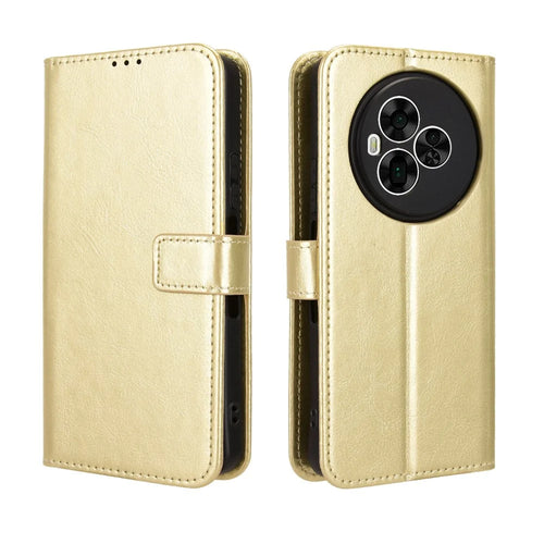 For TCL NxtPaper 60 Ultra 5G PU Leather Case with Strap Crazy Horse Texture Phone Wallet Cover - Gold - 1