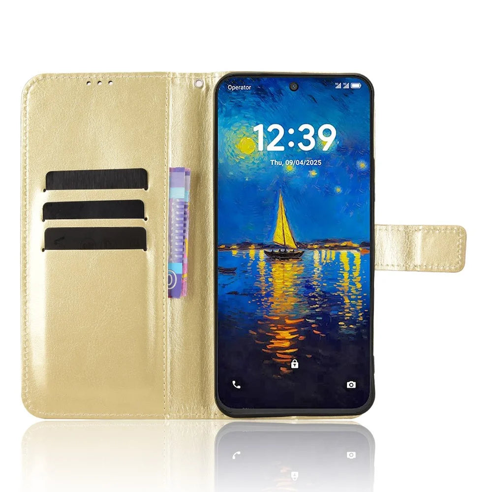 For TCL NxtPaper 60 Ultra 5G PU Leather Case with Strap Crazy Horse Texture Phone Wallet Cover - Gold - 2