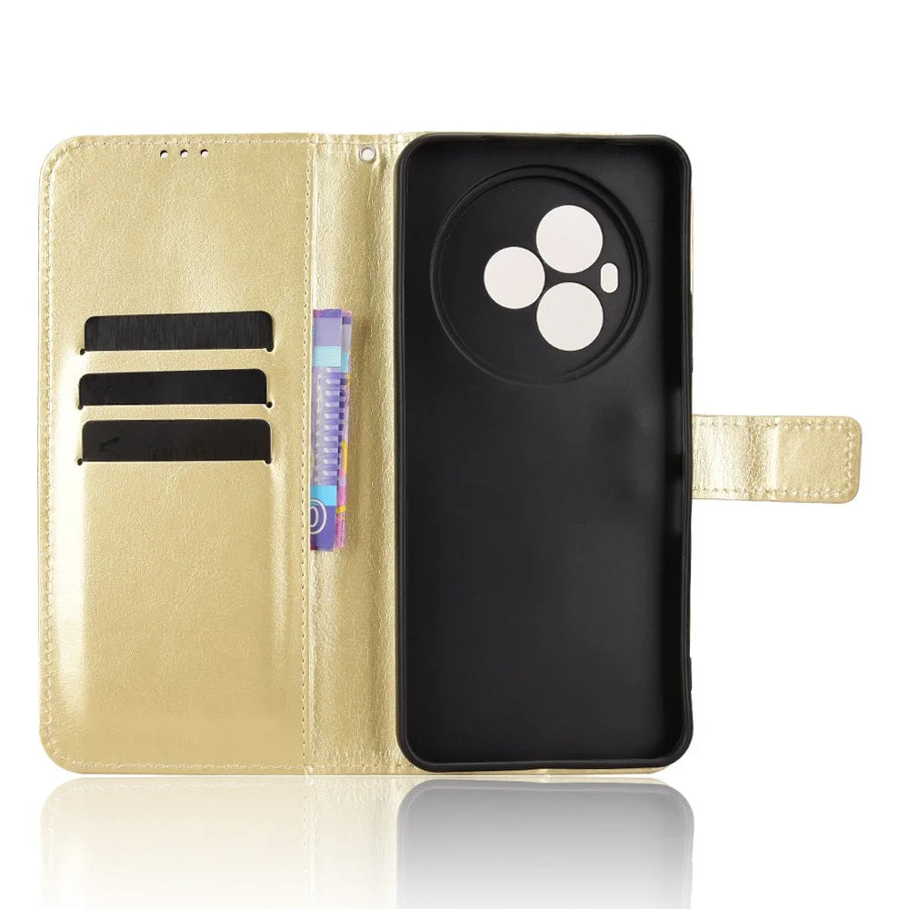 For TCL NxtPaper 60 Ultra 5G PU Leather Case with Strap Crazy Horse Texture Phone Wallet Cover - Gold - 4