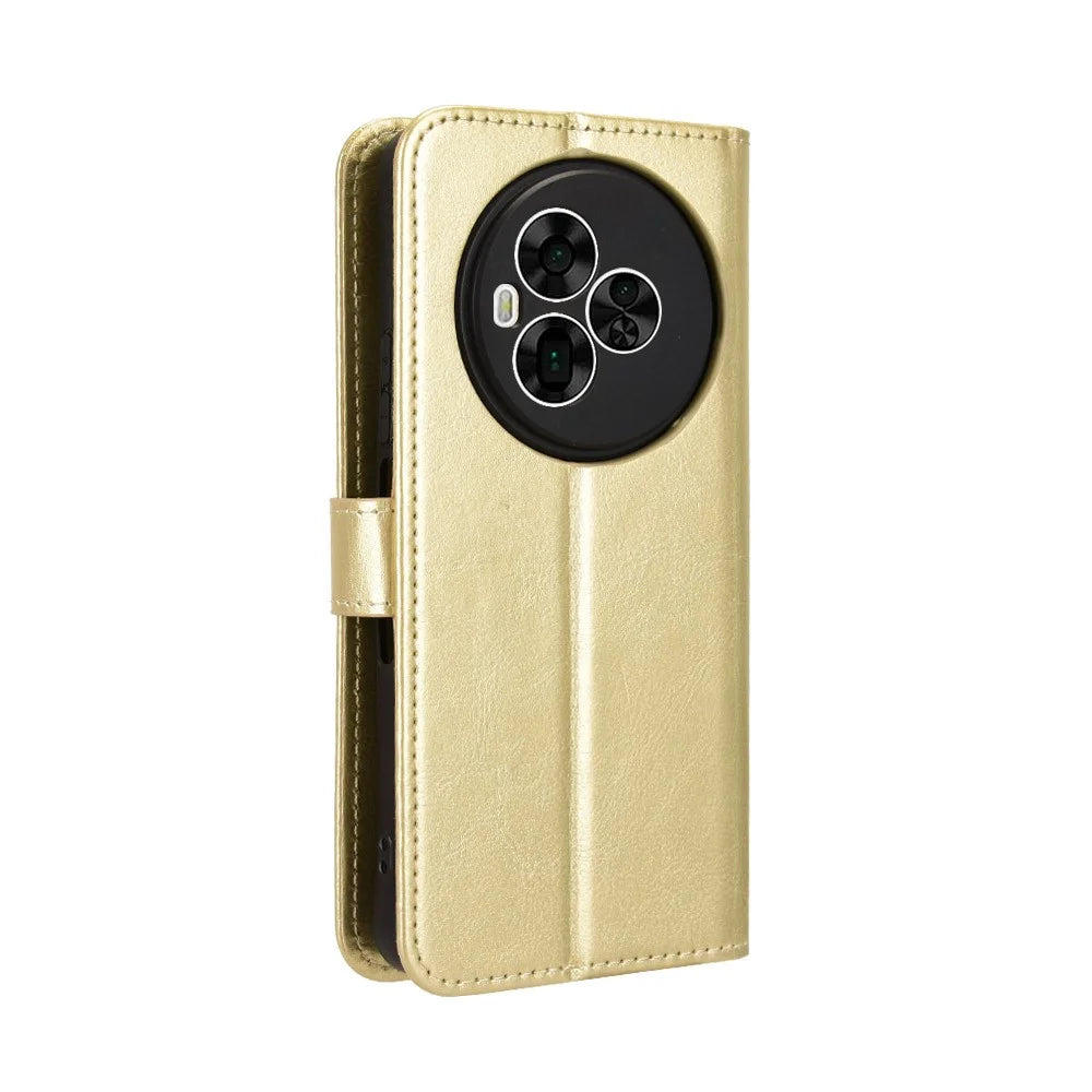 For TCL NxtPaper 60 Ultra 5G PU Leather Case with Strap Crazy Horse Texture Phone Wallet Cover - Gold - 6