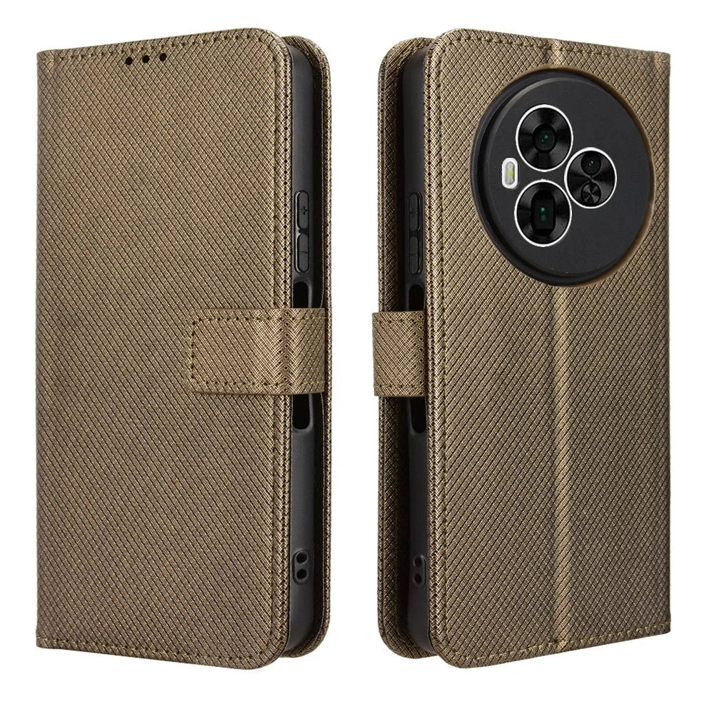 For TCL NxtPaper 60 Ultra 5G Leather Wallet Case with Strap Diamond Texture Phone Cover - Brown - 1