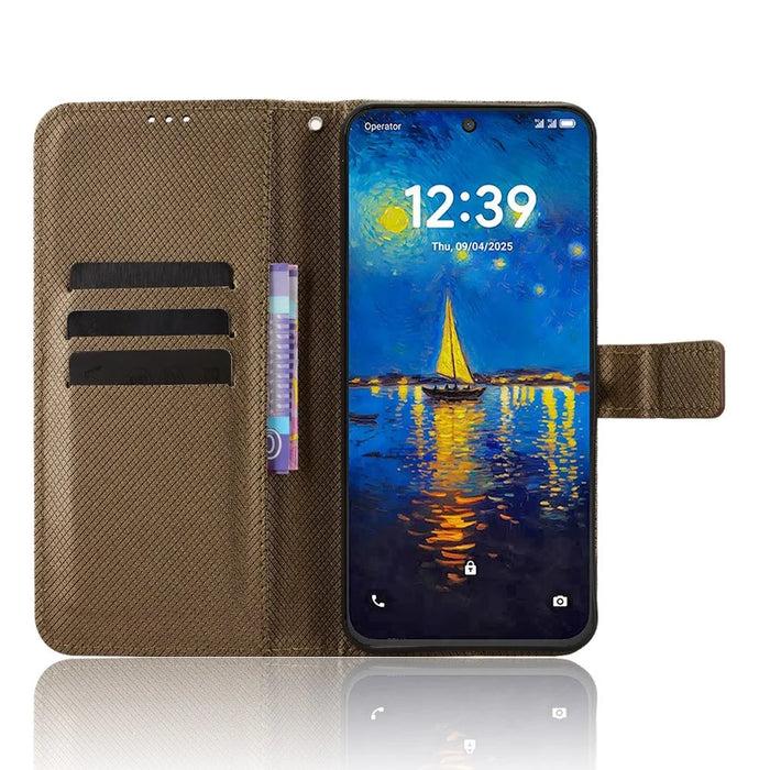 For TCL NxtPaper 60 Ultra 5G Leather Wallet Case with Strap Diamond Texture Phone Cover - Brown - 2