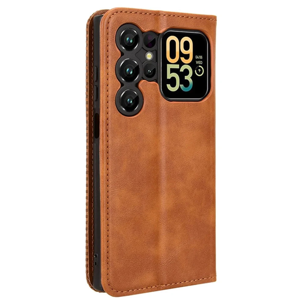For Oukitel C62 / C62 Pro Leather Case Wallet Stand Retro Texture Phone Cover - Brown - 7