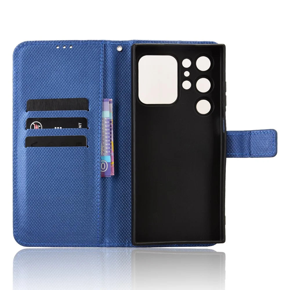 For Oukitel C62 / C62 Pro Leather Wallet Case with Strap Diamond Texture Phone Cover - Blue - 4