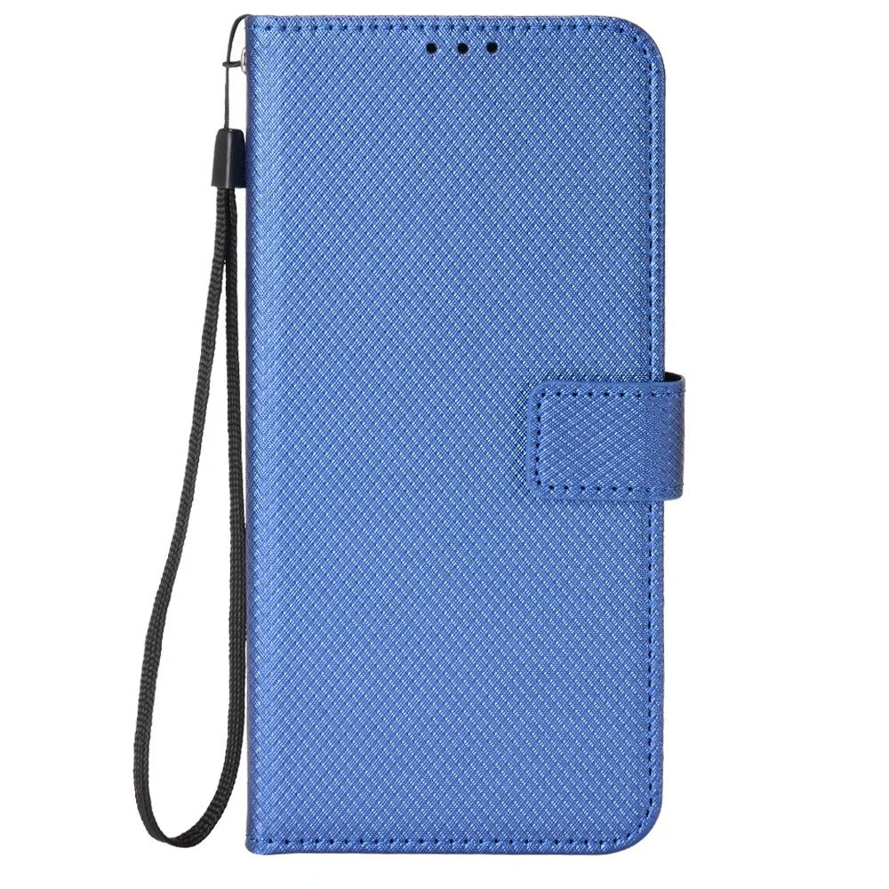 For Oukitel C62 / C62 Pro Leather Wallet Case with Strap Diamond Texture Phone Cover - Blue - 7