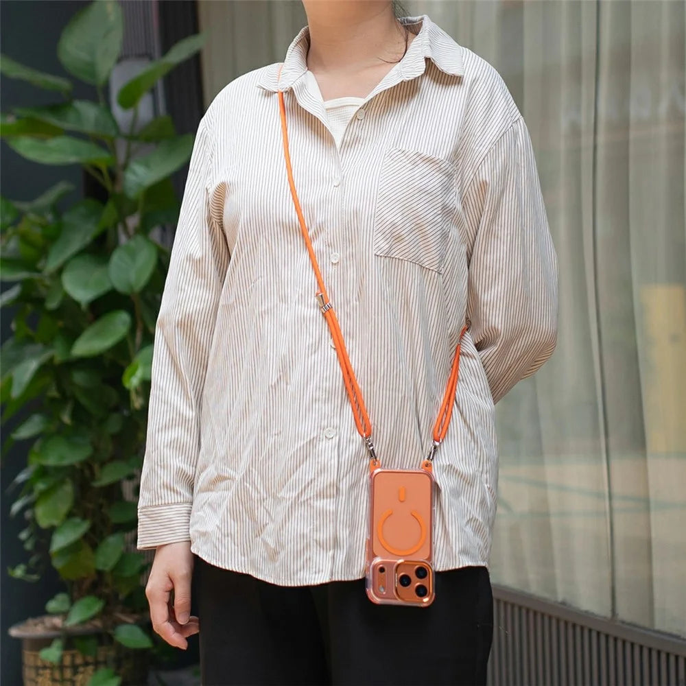 For iPhone 18 Pro / 17 Pro Clear Case Compatible with MagSafe Shockproof PC+TPU Phone Cover with 150cm Long Lanyard - Orange - 4