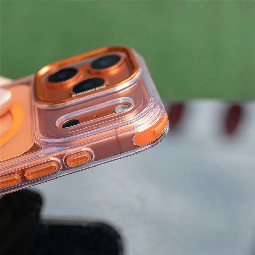 For iPhone 18 Pro / 17 Pro Clear Case Compatible with MagSafe Shockproof PC+TPU Phone Cover with 150cm Long Lanyard - Orange - 7