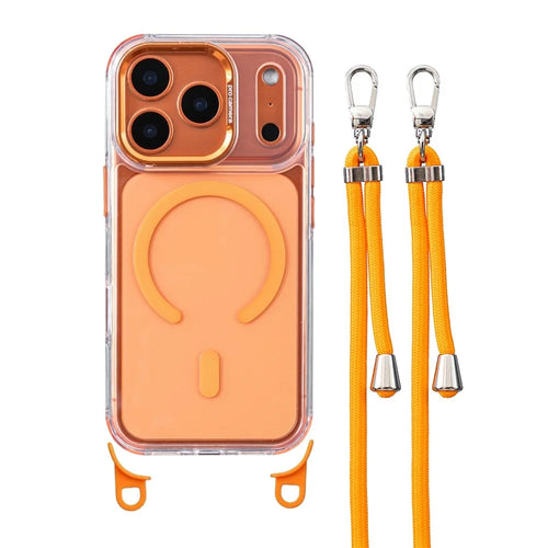 For iPhone 18 Pro Max / 17 Pro Max Clear Case Compatible with MagSafe Shockproof PC+TPU Phone Cover with 150cm Long Lanyard - Orange - 1