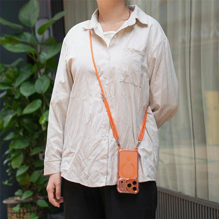 For iPhone 18 Pro Max / 17 Pro Max Clear Case Compatible with MagSafe Shockproof PC+TPU Phone Cover with 150cm Long Lanyard - Orange - 4