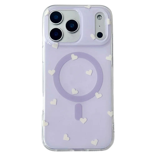 For iPhone 17 Pro Max Case Little Heart Pattern TPU + PC Protective Phone Cover Compatible with MagSafe - Purple - 1