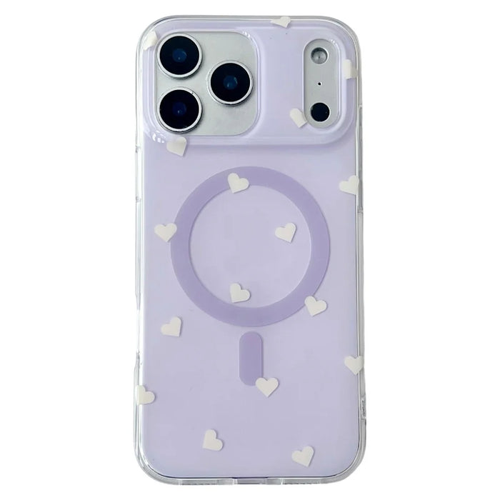 For iPhone 17 Pro Max Case Little Heart Pattern TPU + PC Protective Phone Cover Compatible with MagSafe - Purple - 1