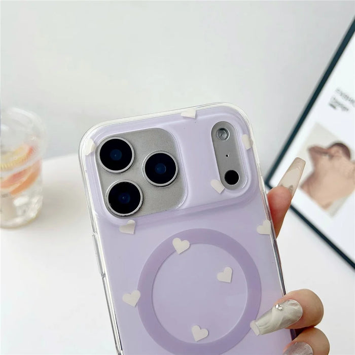 For iPhone 17 Pro Max Case Little Heart Pattern TPU + PC Protective Phone Cover Compatible with MagSafe - Purple - 6