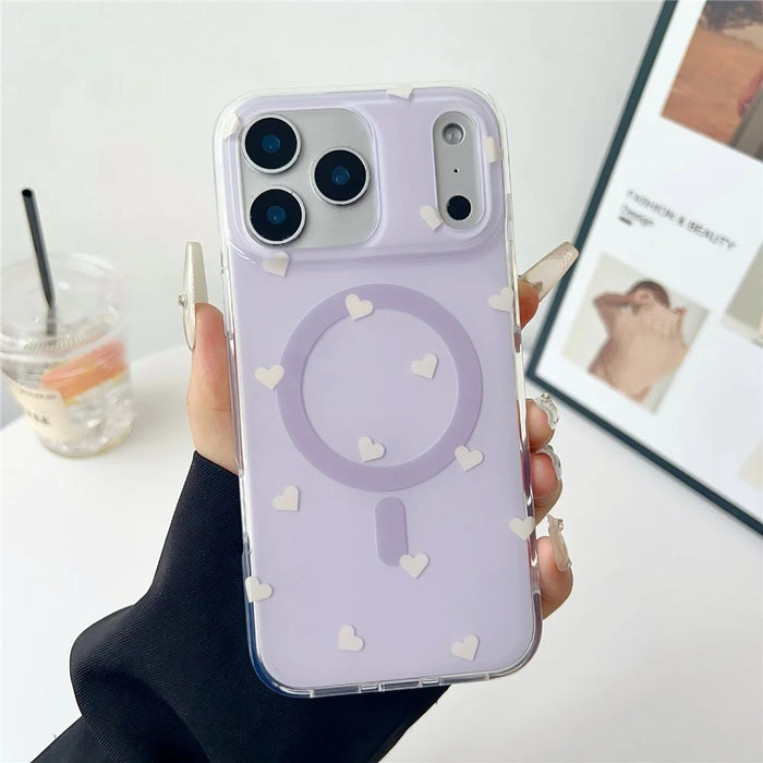 For iPhone 17 Pro Case Little Heart Pattern TPU + PC Protective Phone Cover Compatible with MagSafe - Purple - 2