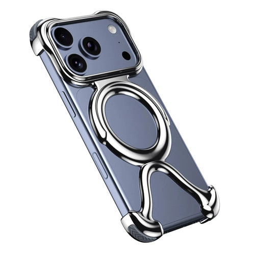 For iPhone 17 Pro Bumper Case Hard PC Magnetic Phone Cover Hollow Out Heat Dissipation - Silver - 1